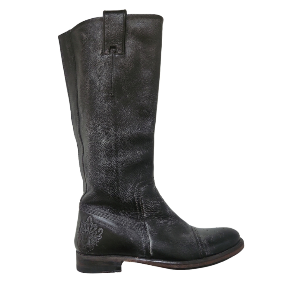 Blackstone Grey Black Pebbled Leather Tall Riding Boots Size 36 or 6